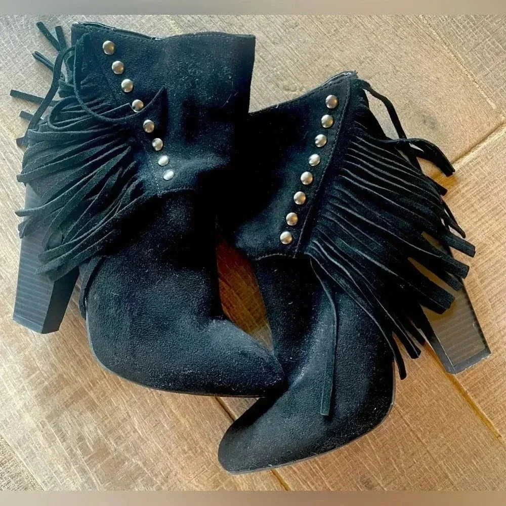 Black Fringe Booties
